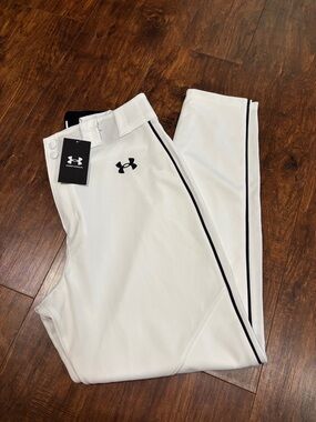 Under Armour White Baseball Pants with Black Trim